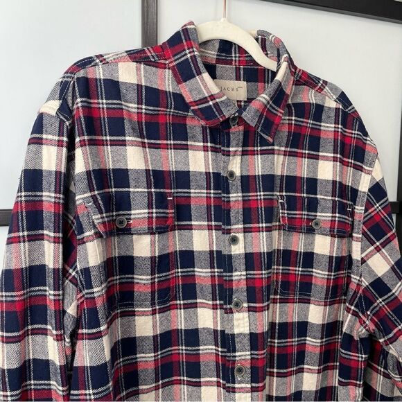 [XXL] Jach’s Men’s Red, Blue & Creme White Plaid Mid-Weight Button Down Shacket - Picture 6 of 15